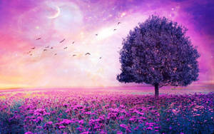 Purple Flowers Aesthetic Digital Artwork Wallpaper