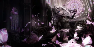 Purple Gothic Anime Girl Butterflies Wallpaper