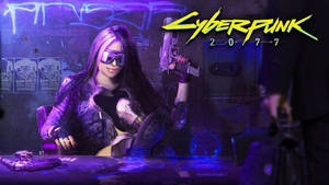 Purple Haired Girl Cyberpunk 1920x1080 Illustration Wallpaper