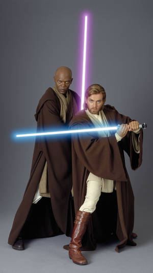 Purple Lightsaber Mace Windu And Obi-wan Wallpaper