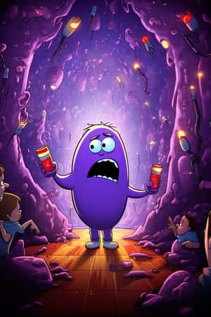 Purple Monster Grimace Corridor Wallpaper