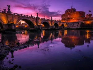 Purple Night Sky At Castel Santangelo Wallpaper