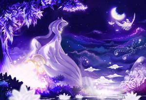 Purple Reshiram With Moon Wallpaper