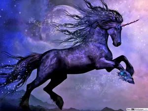 Purple Unicorn Running Sky Wallpaper