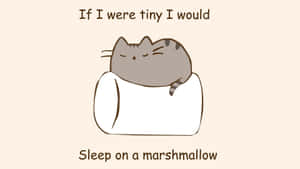 Pusheen Kawaii With A Marshmallow Wallpaper