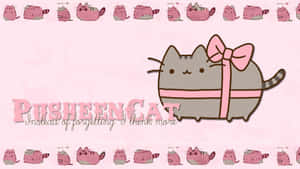 Pusheen Kawaii With A Pink Bow Wallpaper
