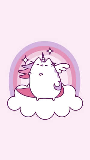 Pusheen Kawaii With A Pink Rainbow Wallpaper