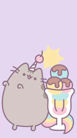 Pusheen Kawaii With A Sundae Wallpaper