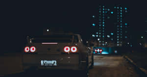 R33 Gtr White At Night Wallpaper