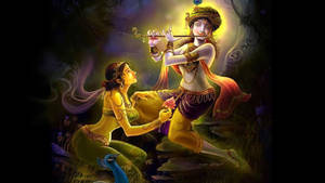 Radha Krishna 3d Worshipping Wallpaper