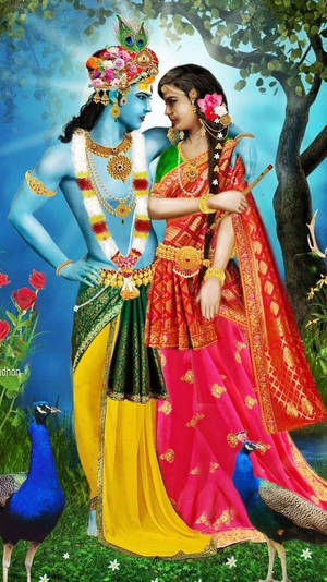 Radha-krishna Peacock Art Wallpaper