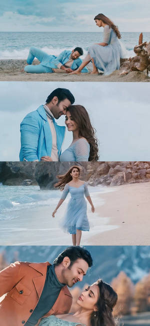 Radhe Shyam Lovers Frolicking In The Beach Wallpaper