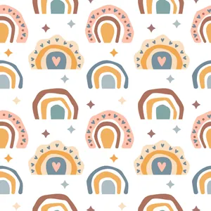 Rainbows And Hearts Pattern Wallpaper