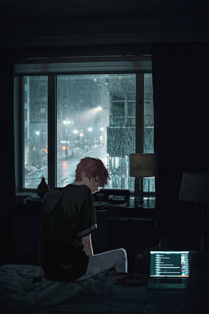 Rainy Depressing Sad Boy Cartoon Wallpaper