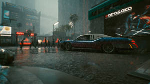 Rainy Street From Cyberpunk Desktop Wallpaper