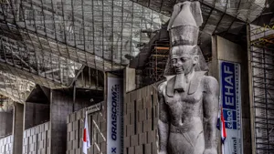 Ramses Ii Red Granite Statue Inside The Grand Egyptian Museum Wallpaper