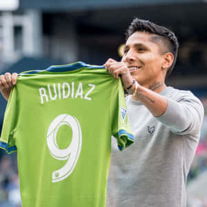 Raul Ruidiaz No. 9 Green Jersey Wallpaper