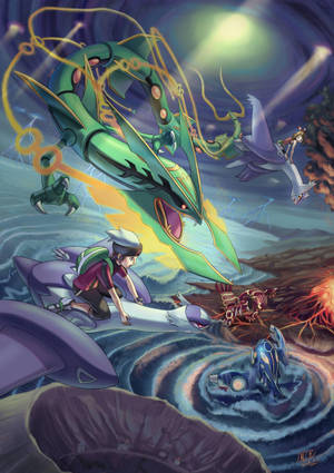 Rayquaza Soars Across The Skies Of Hoenn Wallpaper