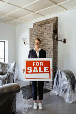 Real Estate Agent Holding For Sale Sign Wallpaper