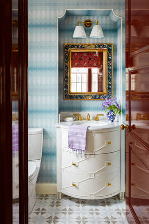 Rectangular Vintage Mirror Bathroom Wallpaper