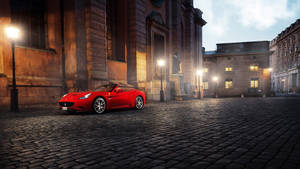 Red 1920x1080 Ferrari California On A Brick Road Wallpaper