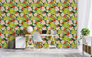 Red And Green Watercolor Floral Patterns Wallpaper