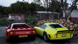 Red And Yellow Vintage Ferrari Wallpaper