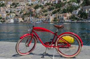 Red Bike Beside Lake Wallpaper