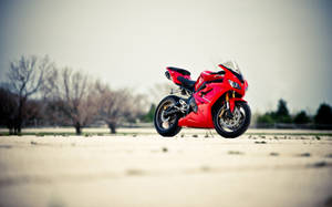 Red Bike Winter Scene Wallpaper