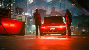 Red Car Lights Cyberpunk Desktop Wallpaper