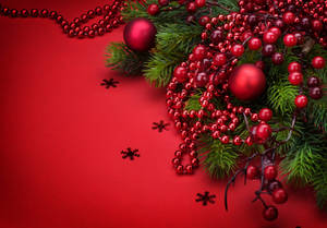 Red Christmas Background Mistletoe Wallpaper