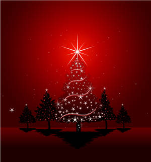 Red Christmas Background Sparkling Trees Wallpaper