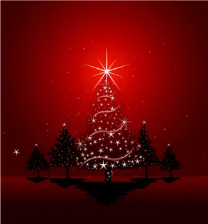 Red Christmas Background Sparkling Trees Wallpaper