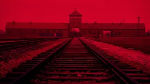 Red Filtered Memorial And Museum Auschwitz Birkenau Wallpaper