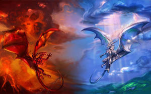 Red Fire And Purple Water Dragon Wallpaper