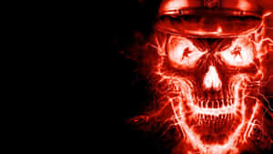 Red Flame Skull Against Black Background. Wallpaper