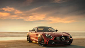 Red Mercedes-benz Amg At The Beach Wallpaper