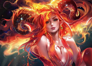 Red Orange Art Woman Aries Aesthetic Wallpaper