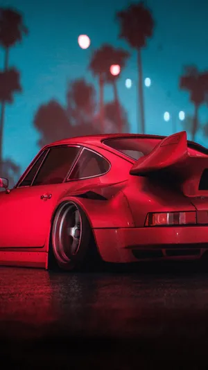 Red R W B Porsche Night Scene Wallpaper