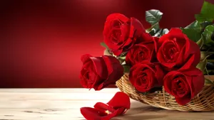 Red Rosesin Basket4 K Wallpaper Wallpaper