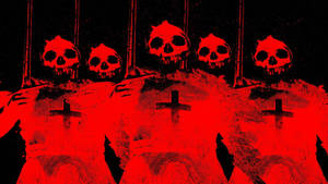 Red Satanic Poster With Skulls Wallpaper