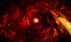 Red Space Swirling Milky Way Planets Wallpaper