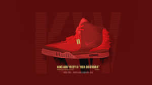 Red Yeezy Shoe Yellow Text Wallpaper