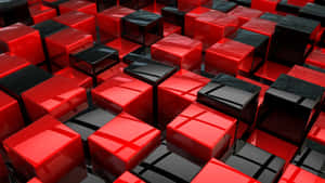 Redand Black3 D Cubes Pattern Wallpaper