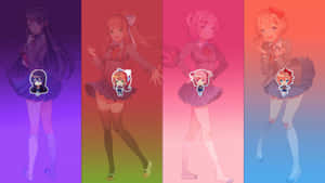 Regular And Chibi Ddlc Colorfull Collage Wallpaper