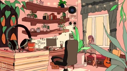 Relax In This Modern Lo-fi Living Room Wallpaper