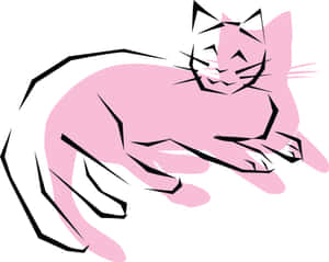 Relaxed Pink Cat Illustration Wallpaper