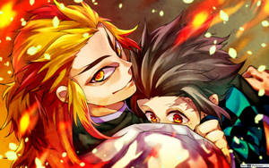 Rengoku And Tanjiro - Demon Slayer Characters Fighting Against Evil Wallpaper