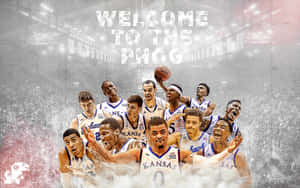 Representing The University Of Kansas, The Jayhawks Soar To Victory Wallpaper