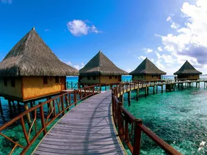 Resort Beach Huts Bridge Wallpaper